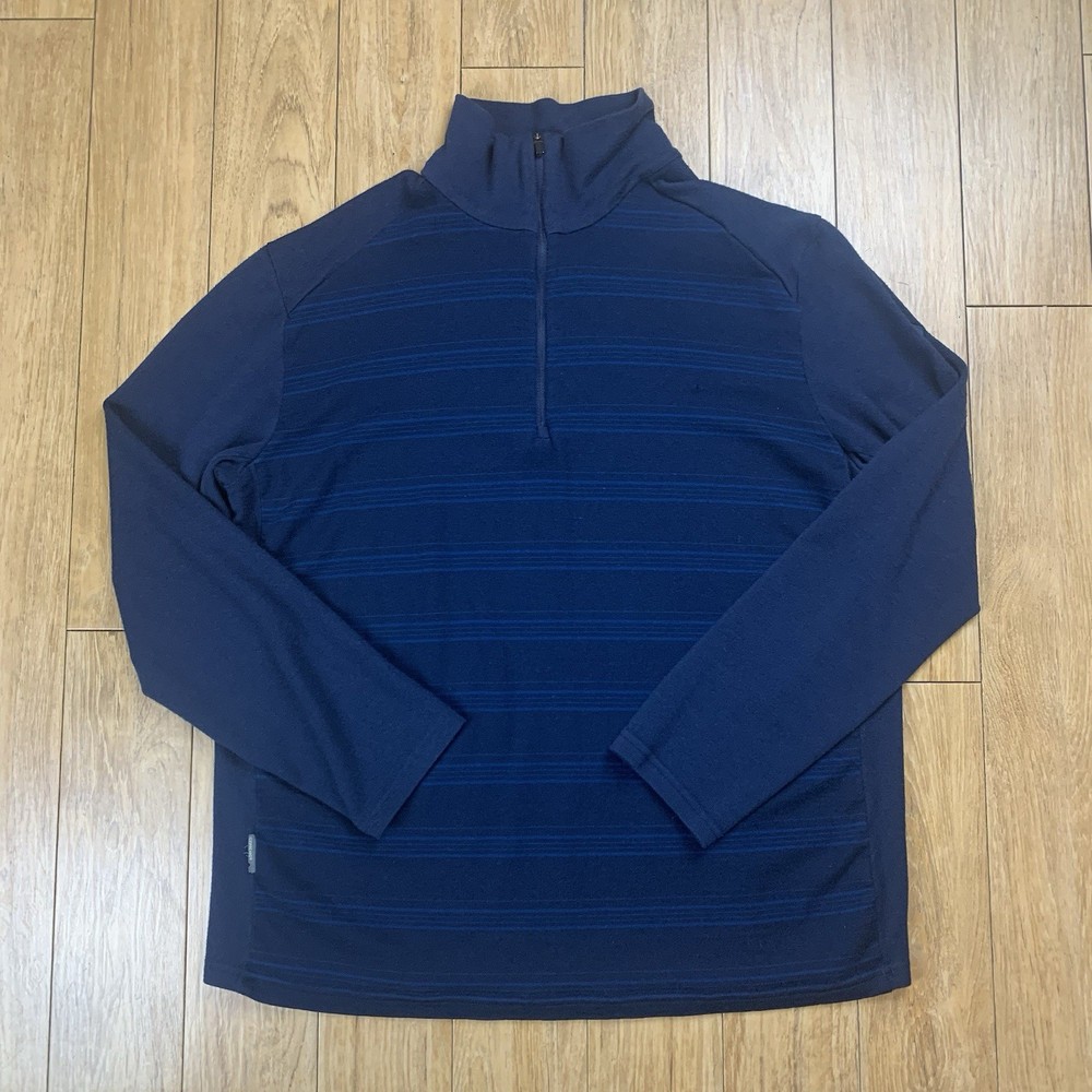 Icebreaker Bodyfit 260 1/4 Zip Pullover Men L Blue Stripe Merino Wool Thumbholes