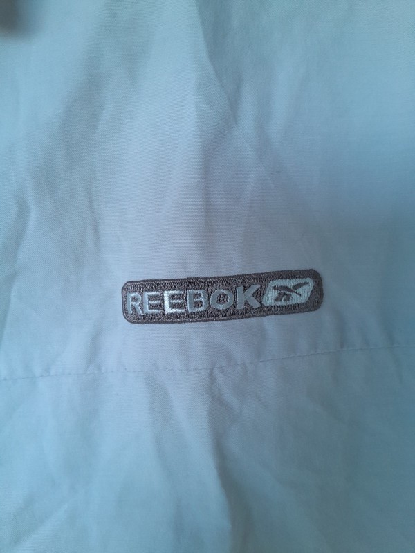 Vintage Reebok Bowling Shirt Men's Medium Beige Logo Boxy Fit Zip up gallery