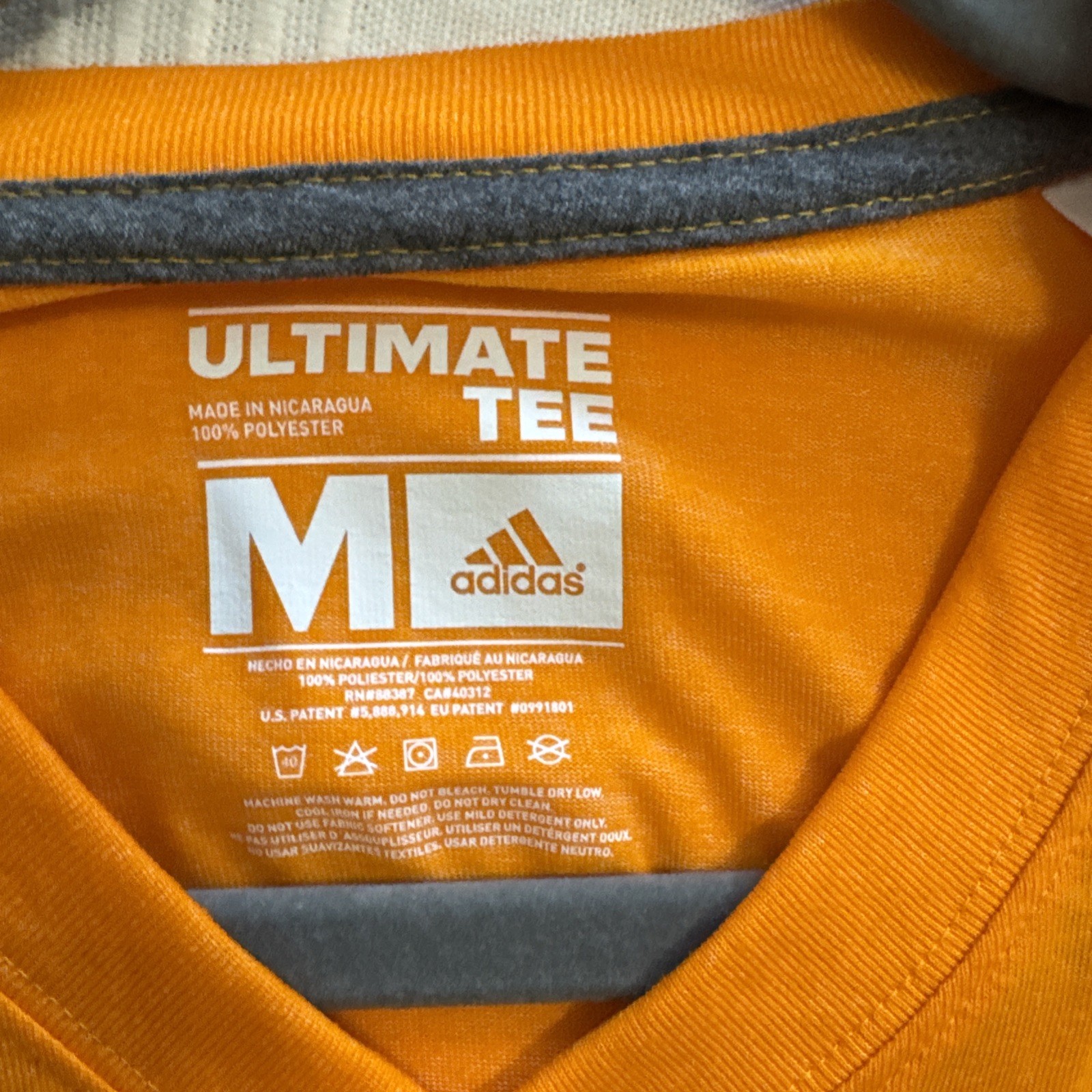 Adidas Climalite Ultimate Yellow Orange Short Sleeve Gym Shirt V-Neck Medium gallery