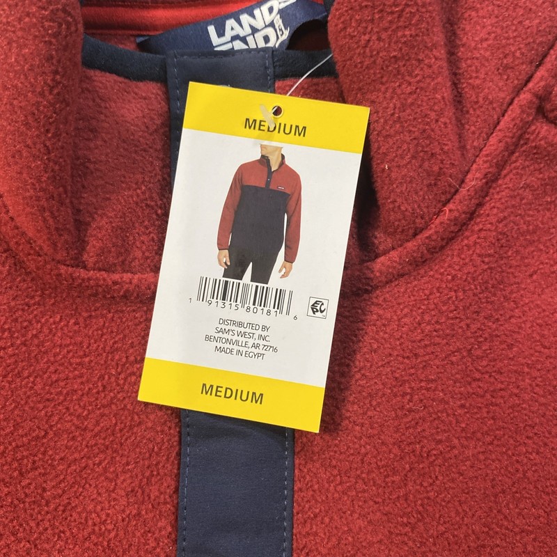 NWT Lands' End Fleece Pullover 1/4 Button Burgundy Navy Men's Medium FREE SHIP gallery