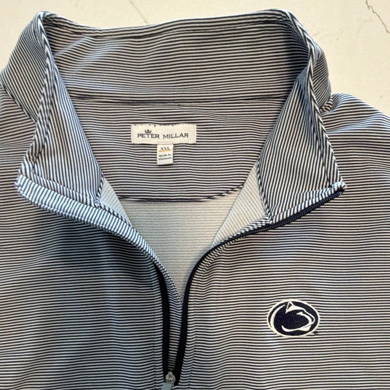 Peter Millar Penn State Men's 2XL Striped 1/4 Zip Mock Neck Pullover Polo Gray gallery
