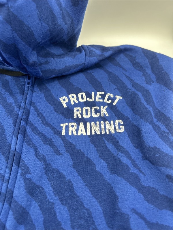 Under Armour Project Rock Rival Fleece Sleeveless Hoodie SZ XL Blue Zebra Print gallery