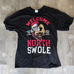Mens L North Swole Gag Fun Holiday T Shirt Gym Lifting Workout Black