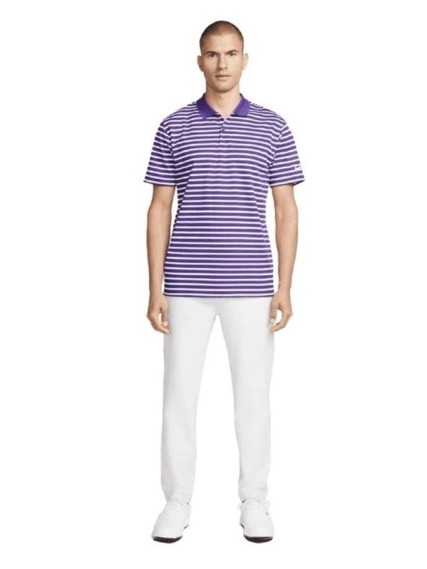 Nike Court Dri-FIT Victory Golf Purple Striped Polo Athletic Shirt Mens 2XL New gallery