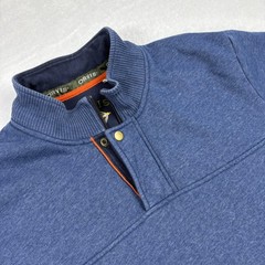 Orvis Pullover Mens XL Blue Mock Neck 1/4 Zip Fleece Relaxed Fit Stand Up Collar
