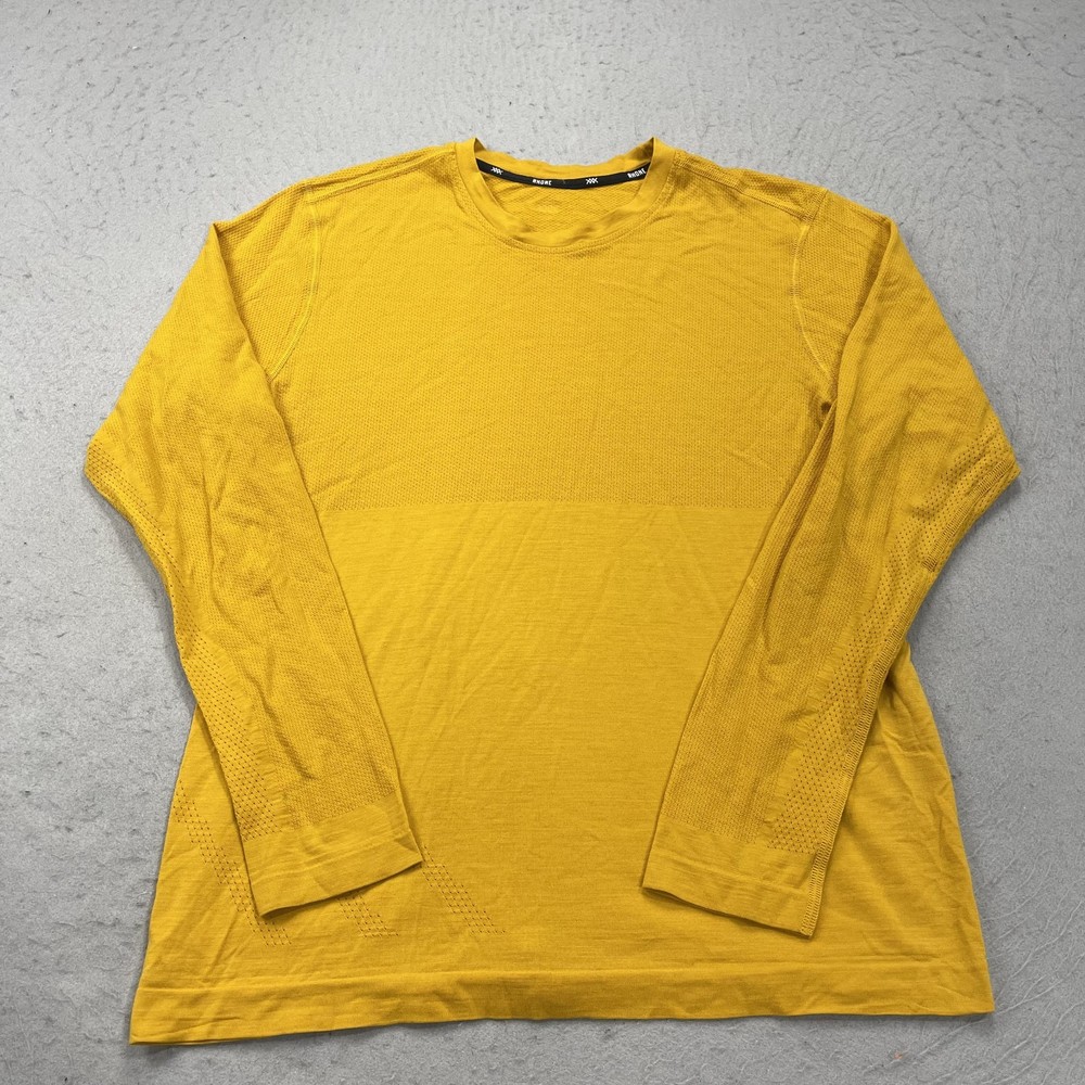 Rhone Shirt Mens Medium Yellow Reign Long Sleeve Lifting Activewear Gym Stretch