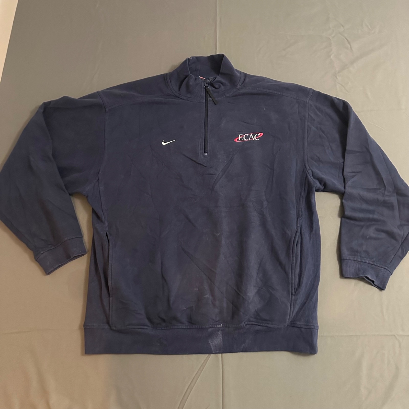 Vintage Nike Team ECAC Quarter Zip Pullover Navy Sweatshirt Sz Large gallery