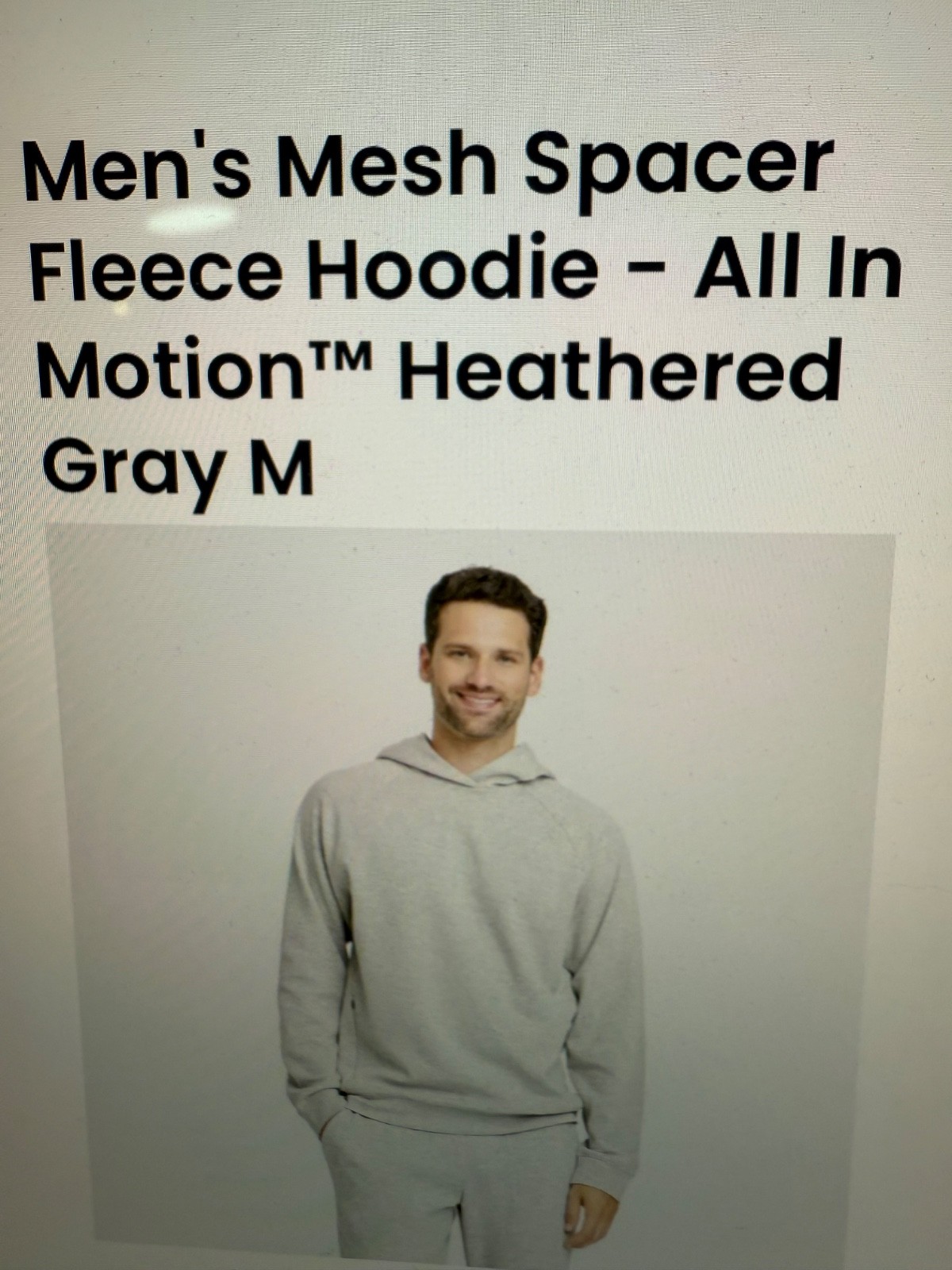 ALL IN MOTION ~ Men's Mesh Spacer Fleece Hoodie Gray MED Zip Pockets FREE SHIP gallery