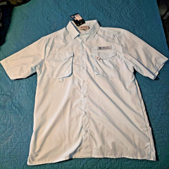 NEW, The Land & Ocean Co Mens XL Light Blue Fishing Shirt Short Sleeve Vent Back