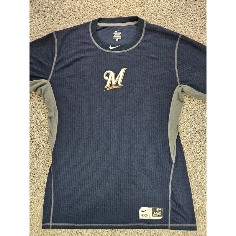 Nike Pro MLB Authentic Milwaukee Brewers BSBL Long Sleeve Shirt Mens XL Stretch gallery