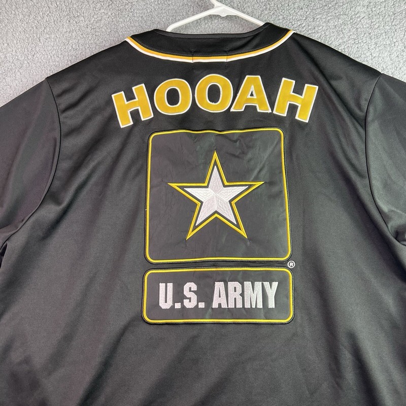 JWM Wholesale Inc US Army Baseball Jersey Hooah Flag Patch Black Yellow XL gallery