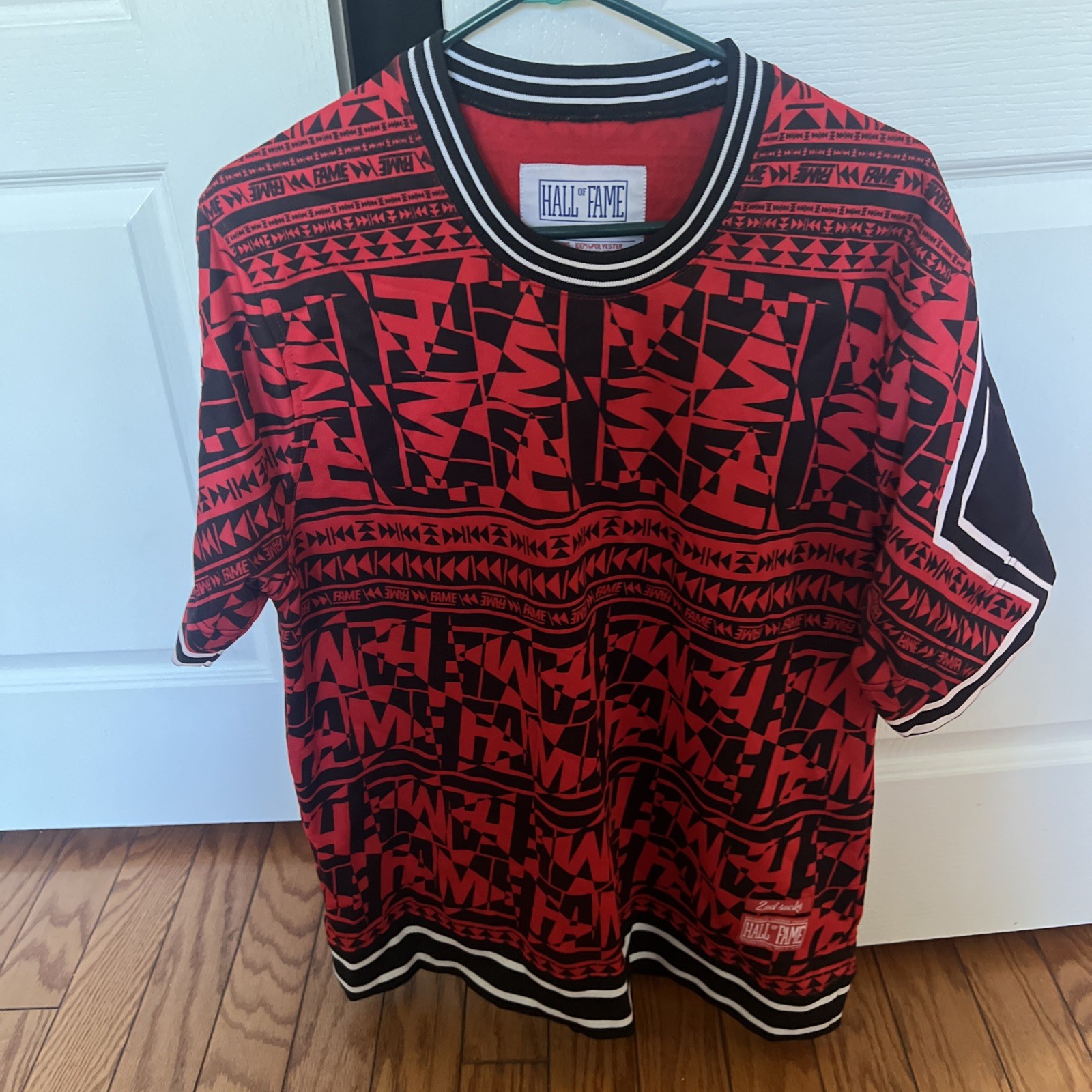 Hall of Fame 2nd Sucks MENS Red Black White Geometric Design Shirt SIZE LARGE gallery