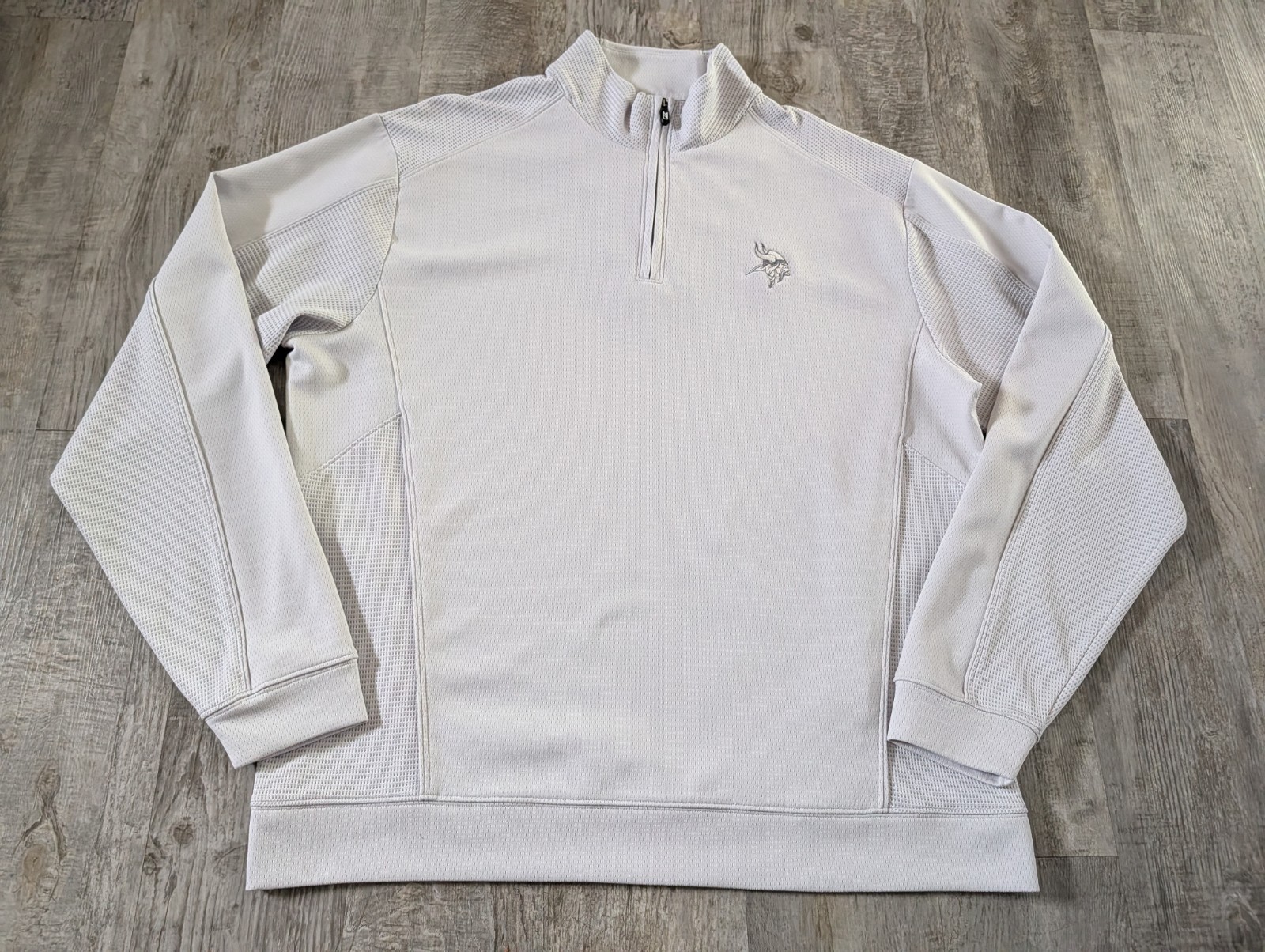 Cutter & Buck CB Drytec Minnesota Vikings Mens 1/4 Zip Golf Shirt XL EUC Cream gallery