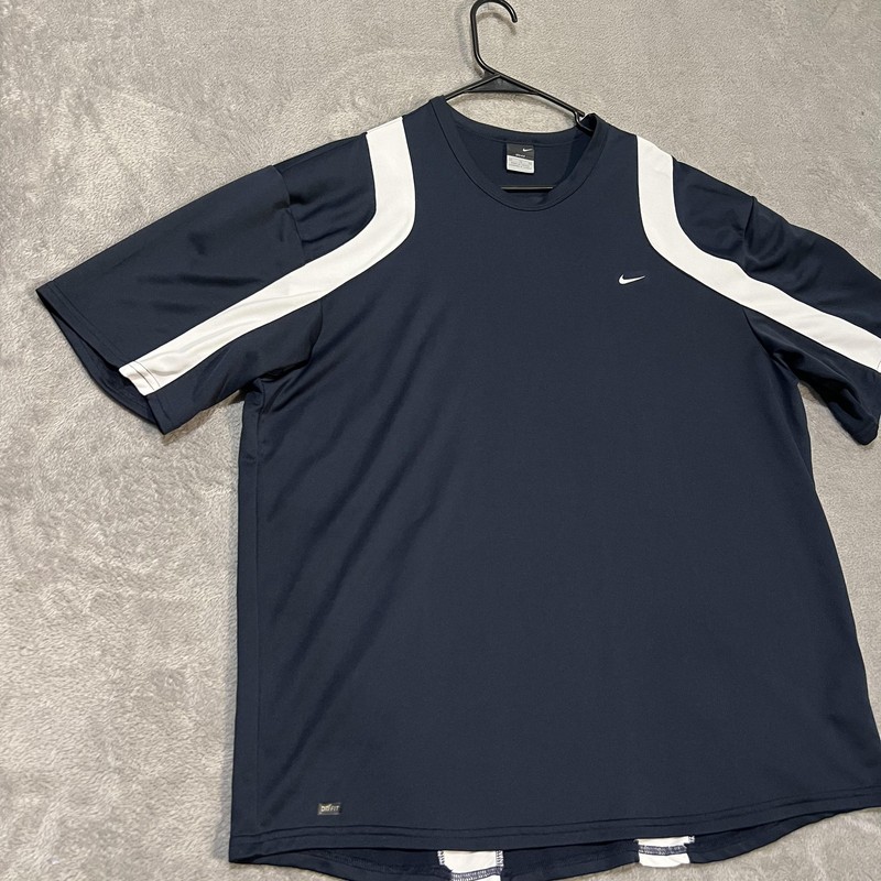 Nike Dri-FIT Court Shirt Mens XL Navy Blue White Short Sleeve Athletic Training gallery
