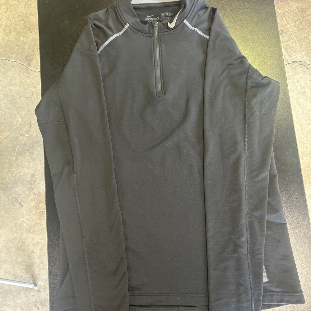 Men’s Large Nike Pro Fitted Black Quarter Zip Long Sleeve Shirt Dri Fit