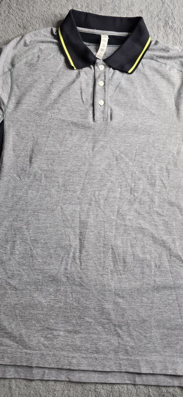 Lululemon Polo Shirt Mens Large Gray Black Yellow S/S Performance Athletica gallery