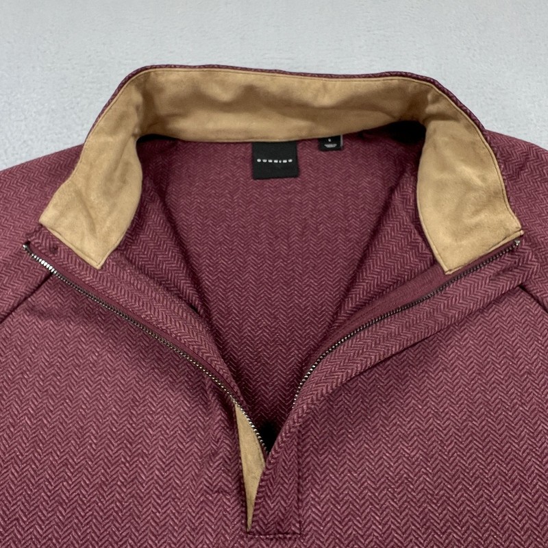 Dunning 1/4 Zip Golf Sweater Mens Large Red Elbow Patches Pullover Herringbone gallery