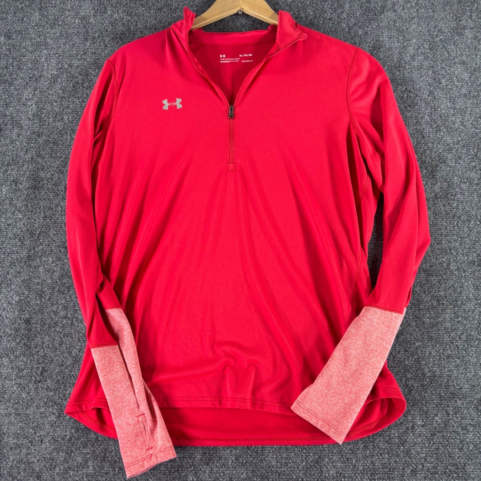 Under Armour 1/4 Zip Pullover Mens XL Red HeatGear Thumbhole Performance Shirt gallery