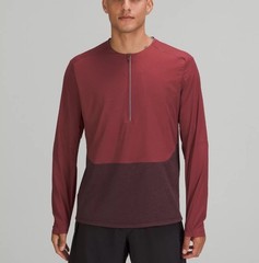 Lululemon Men’s Collarless Running Long Sleeve Quarter Zip Maroon Stretch Large