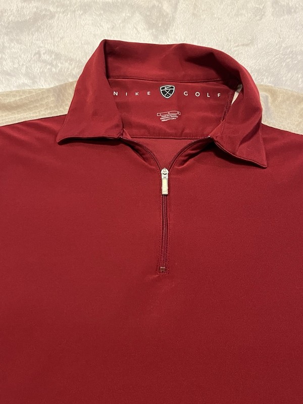 Nike Golf NikeFit Dry 1/4 Zip Size L Large Long Sleeve Burgandy and Cream gallery