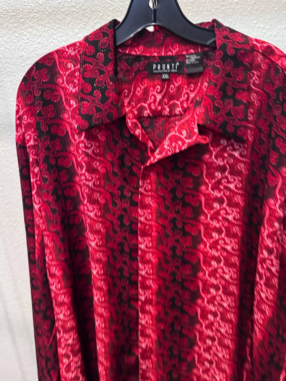 Pronti WILD Red Paisley Micro Poly LONG SLEEVE SHIRT 2XL XXL 18 x 37/38 gallery