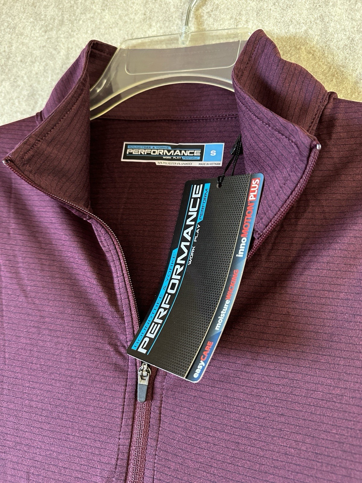 Roundtree Yorke 1/4 Zip Mens Size Small Maroon Dry Fit Long Sleeve gallery