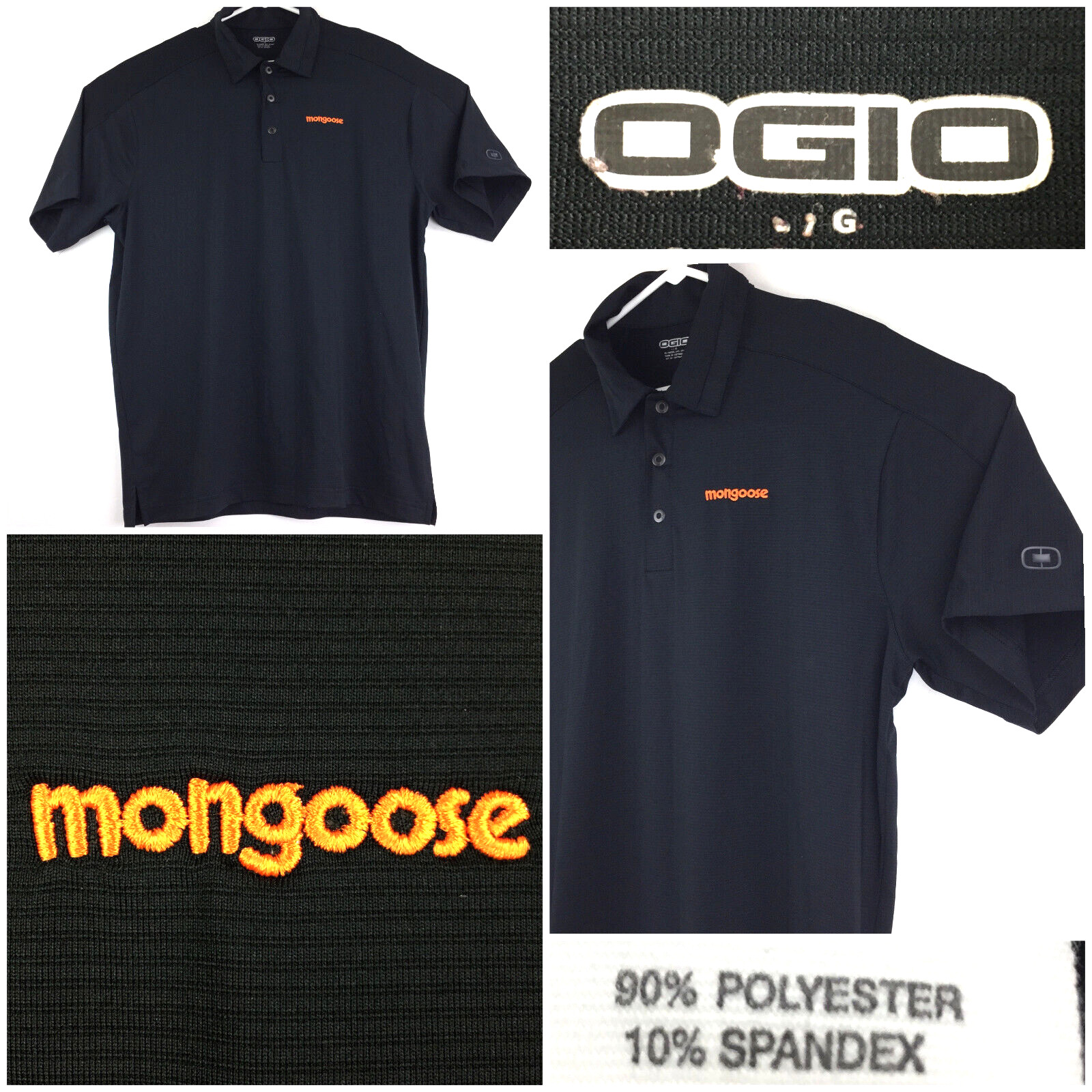Ogio Mongoose Polo Mens Large L Black Orange Performance Mini Pique Spandex New gallery