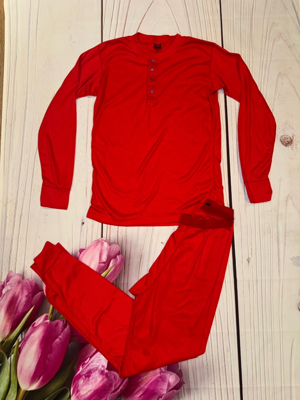 Vintage Patagonia Capilene Mens Base Layer Top Size Small Bottom Size Medium Red gallery