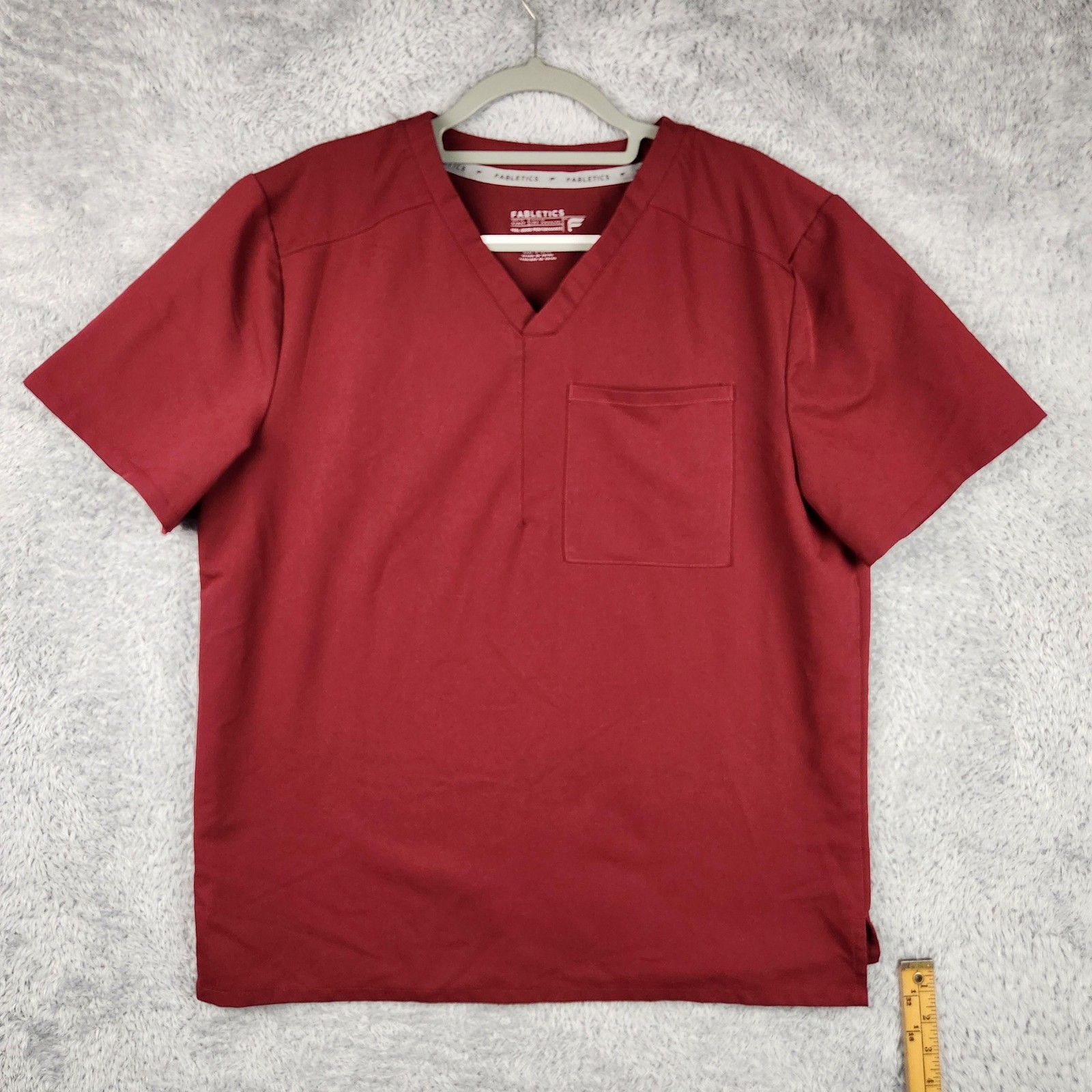 Fabletics Shirt Mens Large Red Feel Good Performance Pocket Work Gym Scrub Top gallery