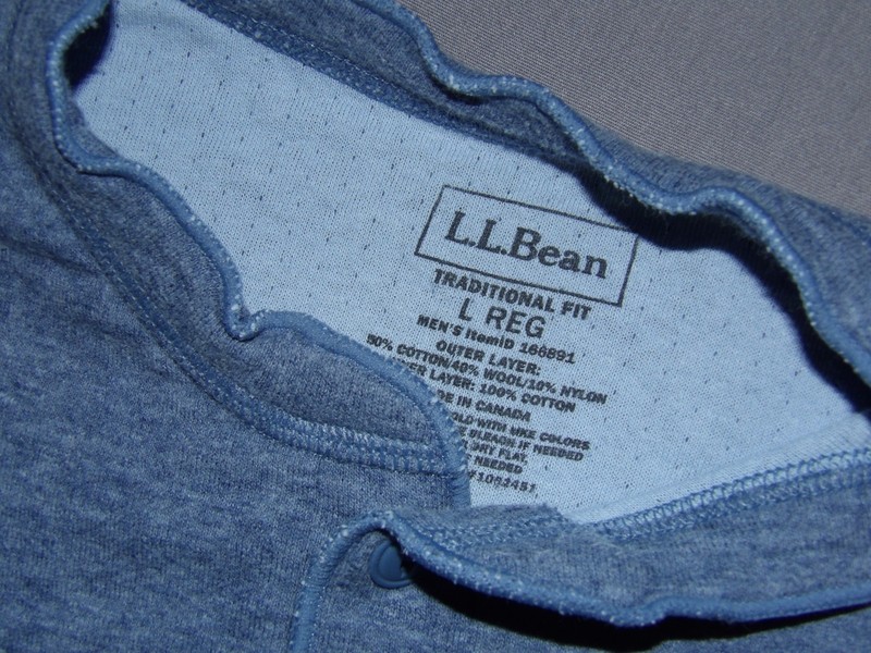 L.L. Bean Long Sleeved Blue Wool Blend Henley River Driver Shirt Men's Large gallery