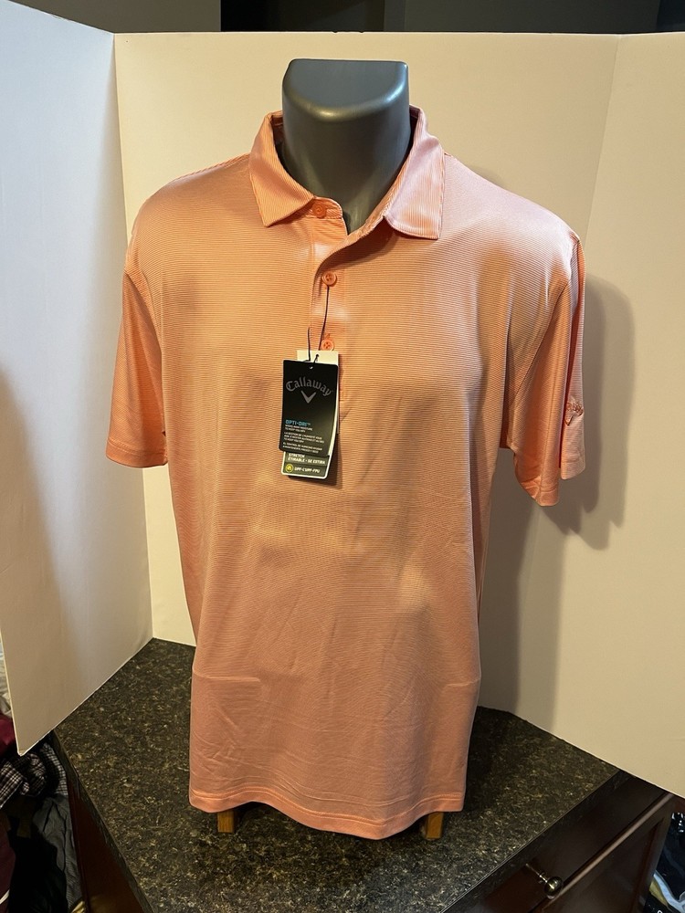 Callaway Men's Golf Shirt Orange Striped Medium Poly Spandex - NWT