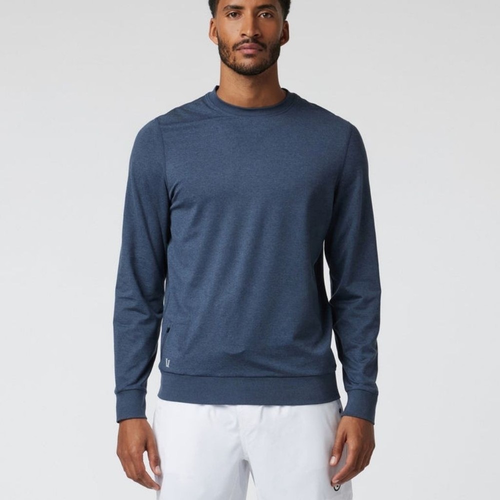 Vuori Ponto Performance Crew long sleeve tee Azure Heather blue men's small NWT