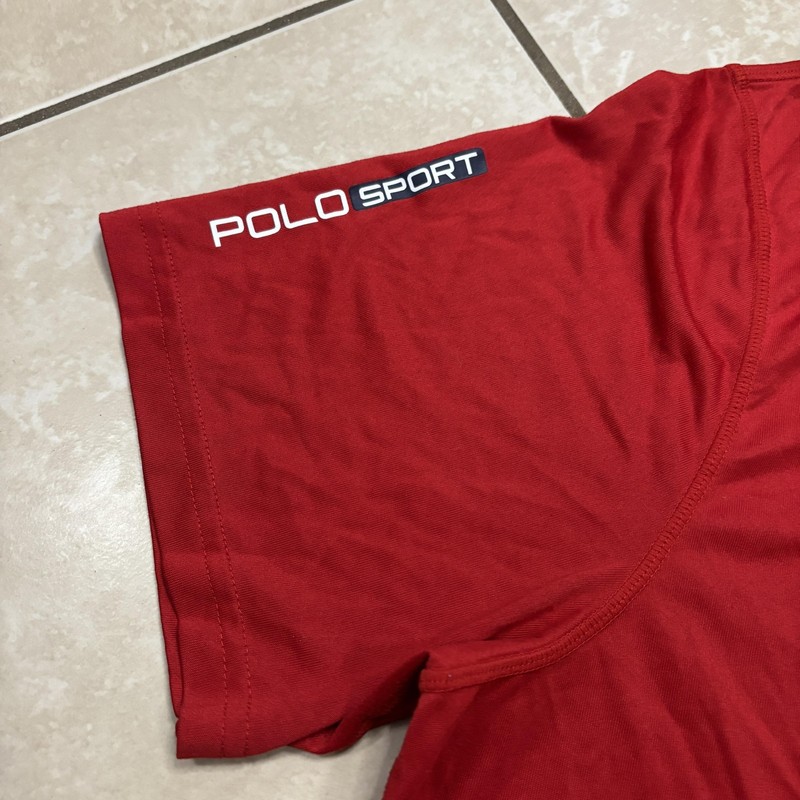 Polo Sport RUN US16 USA Flag Shirt Mens XL Red Short Sleeve Performance Running gallery