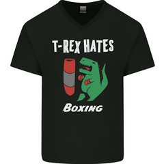 T-Rex Hates Boxing Funny Boxer Sport MMA Mens V-Neck Cotton T-Shirt