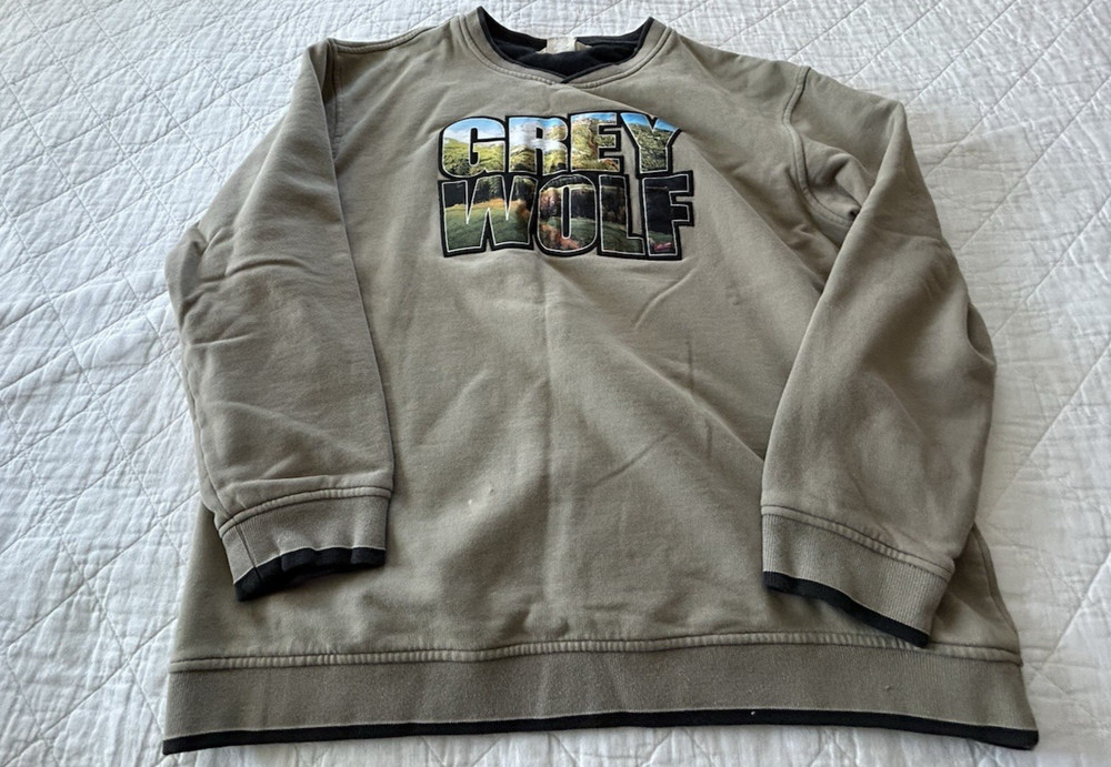 Levelwear Grey Wolf Hockey Sweatshirt Mens Large L Olive Green Pullover Crewneck