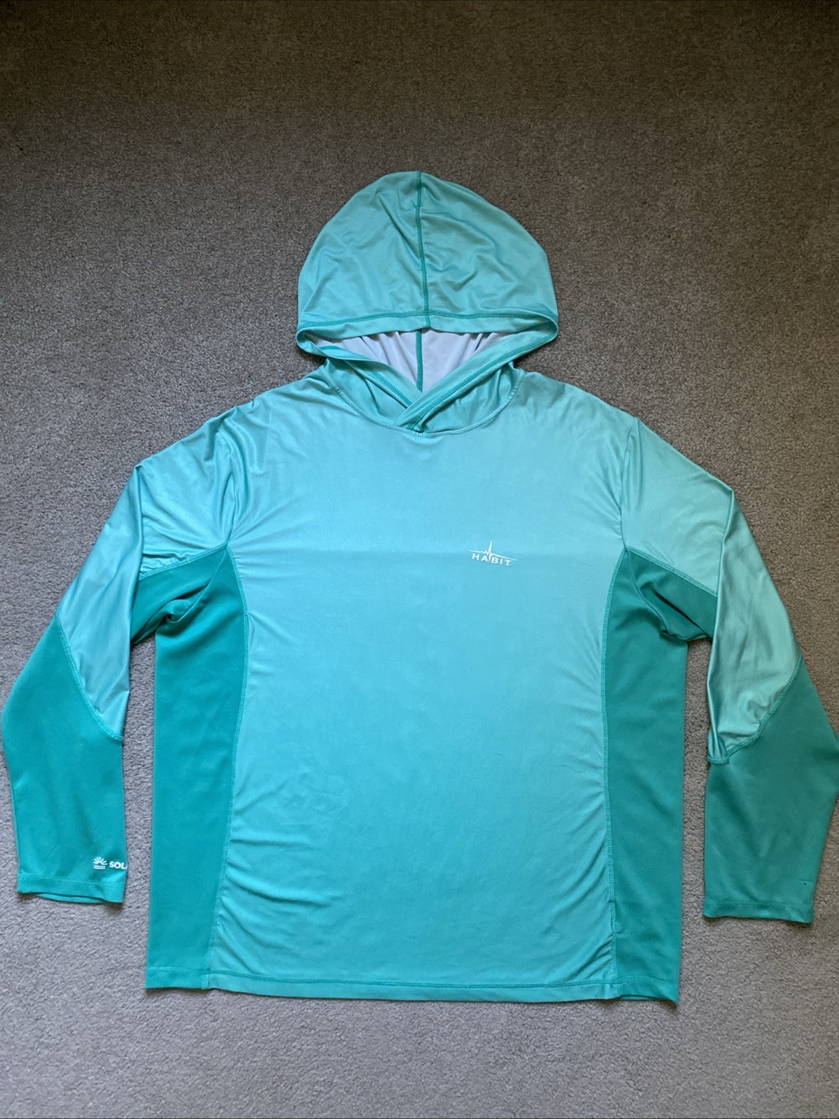 Men’s Habit Size XL Green Long Sleeve Hooded Solar Factor Pullover Shirt gallery
