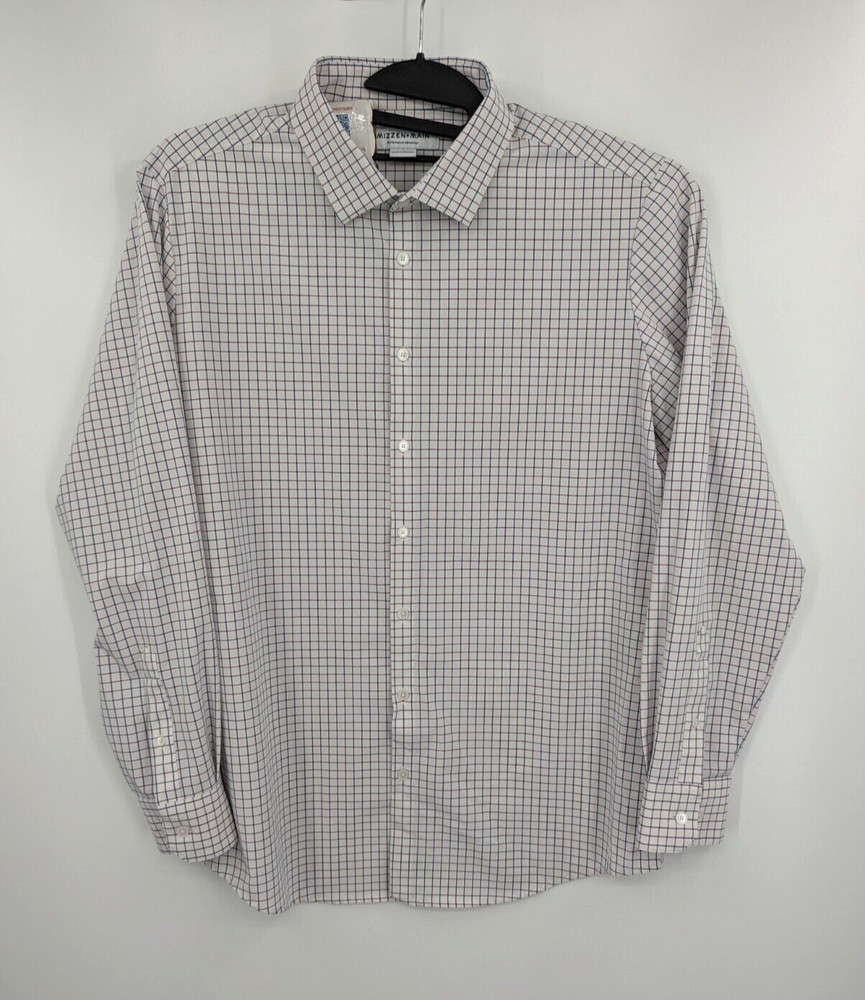 Mizzen Main Golf Polo Shirt Performance Mens XL Trim Fit White Blue Red Checker