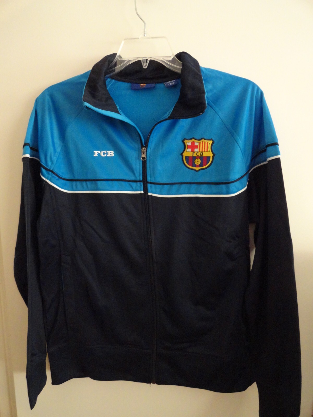 NWT MEN'S FCB OFFICIAL BARCELONA SOCCER FOOTBALL TRACK JACKET NAVY BLUE Sz L, XL gallery