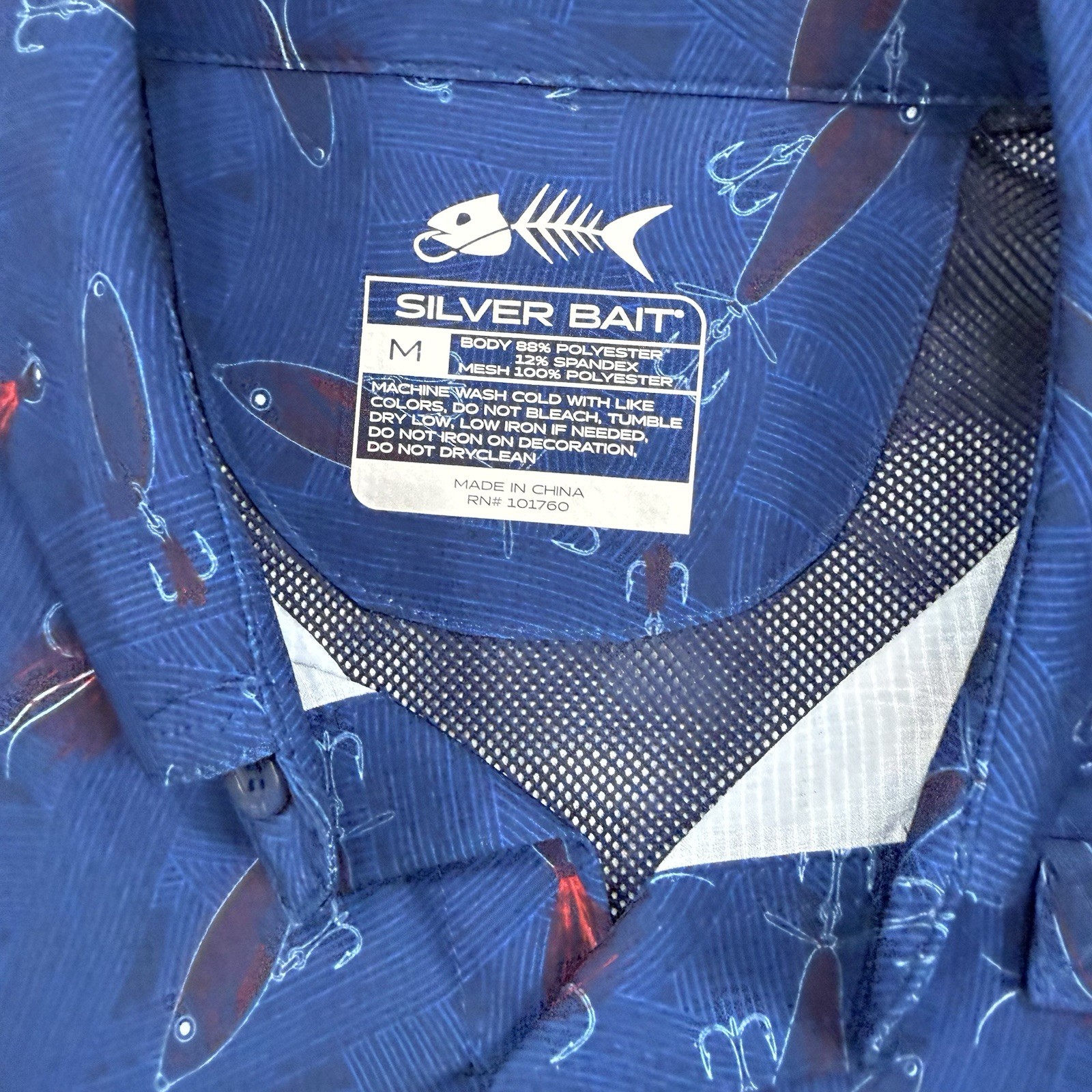 Silver Bait Blue Button Up Vented Fishing Lures Shirt Mens Size M gallery