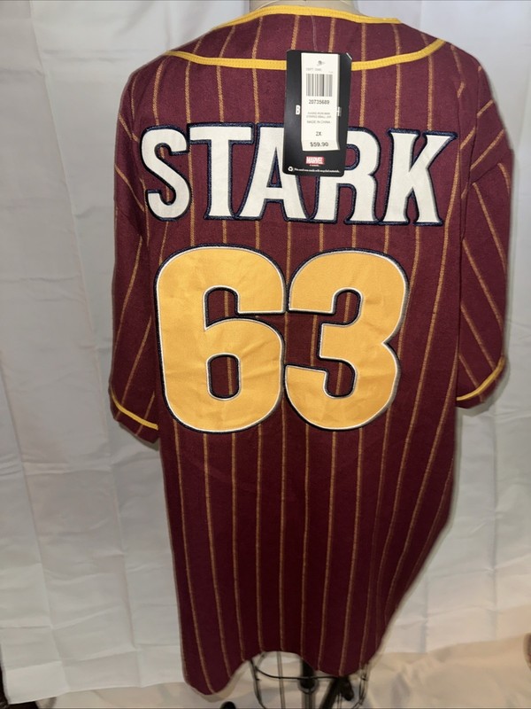 NEW BOX LUNCH MARVEL AVENGERS STARK #63 PIN STRIPED BASEBALL JERSEY SHIRT 2X NWT gallery
