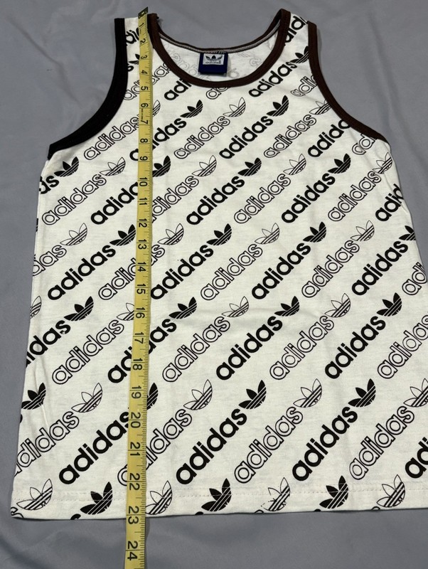 Vintage Adidas Trefoil Tank Top 70s 80s Brown Trim Men’s Small All‑Over Logo gallery