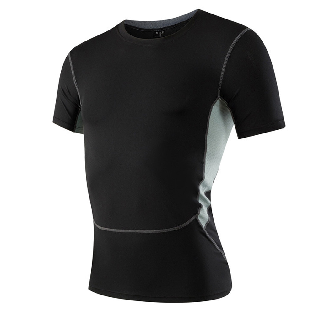 Men’s Tight Fitness Sport Short Sleeve T-Shirt Elastic Athletic Tops Quick Dry