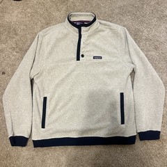 Patagonia Fleece Pullover Mens Large Beige Snap-T Long Sleeve Hiking Top