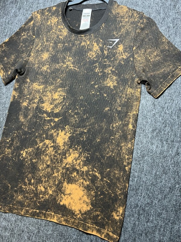 Gymshark Washed Seamless T Shirt Mens XS Black/Bleach Acid Tie Dye Performance gallery