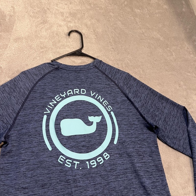 Vineyard Vines Shirt Mens Small Blue Performance Long Sleeve Whale Logo Outdoors gallery