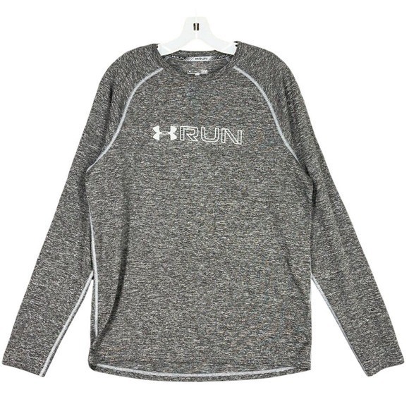 Under Armour Run Fitted Heatgear Long Sleeve Shirt L Gray Gym Training Running gallery