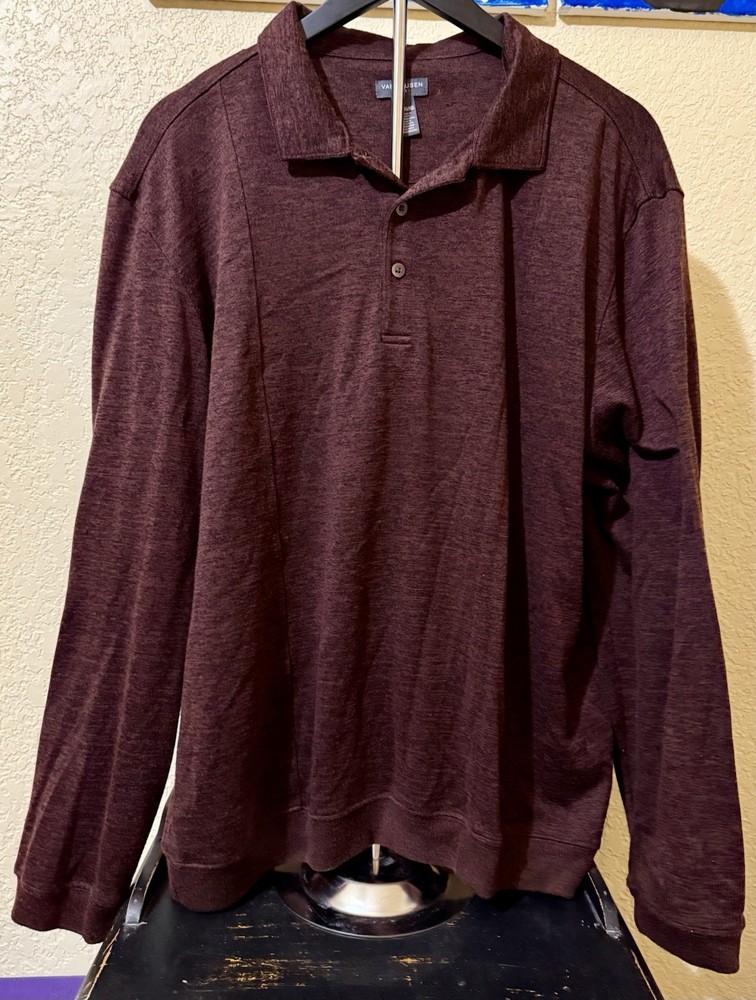 Van Heusen Men's Flex Polo Size XL Pull Over Classic Button Dark Red Burgundy