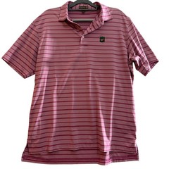Peter Millar Pink Striped Performance Polo Shirt Men’s Large Golf Stretch