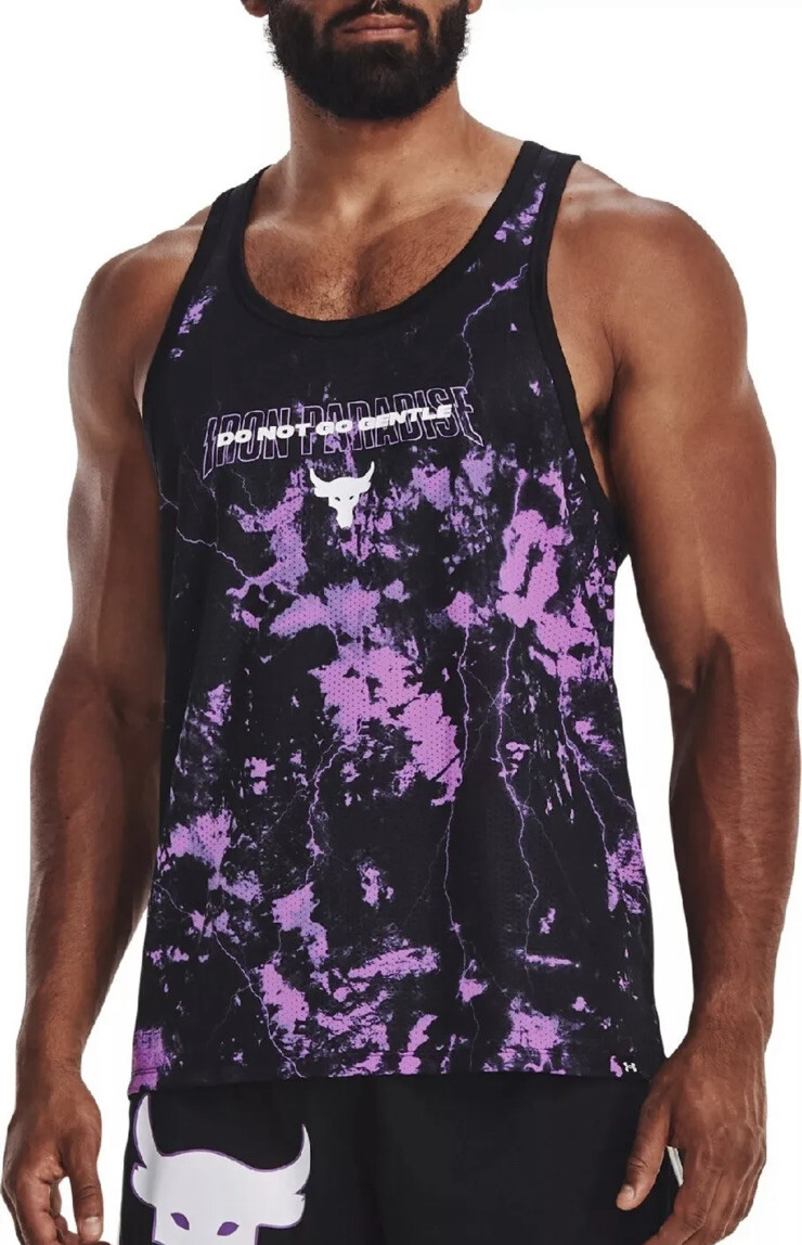 NWT Under Armour Mens Project Rock Mesh Printed Tank Shirt Top- Black/Purple - M gallery