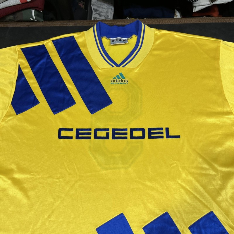 Vintage Adidas Equipment CEGEDEL Soccer Shirt Mens Large Yellow Jersey 9 90s gallery